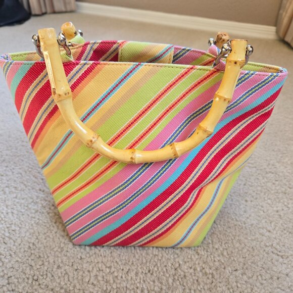 Talbots Colorful Stripe Bag with Bamboo Handles - Picture 7 of 8